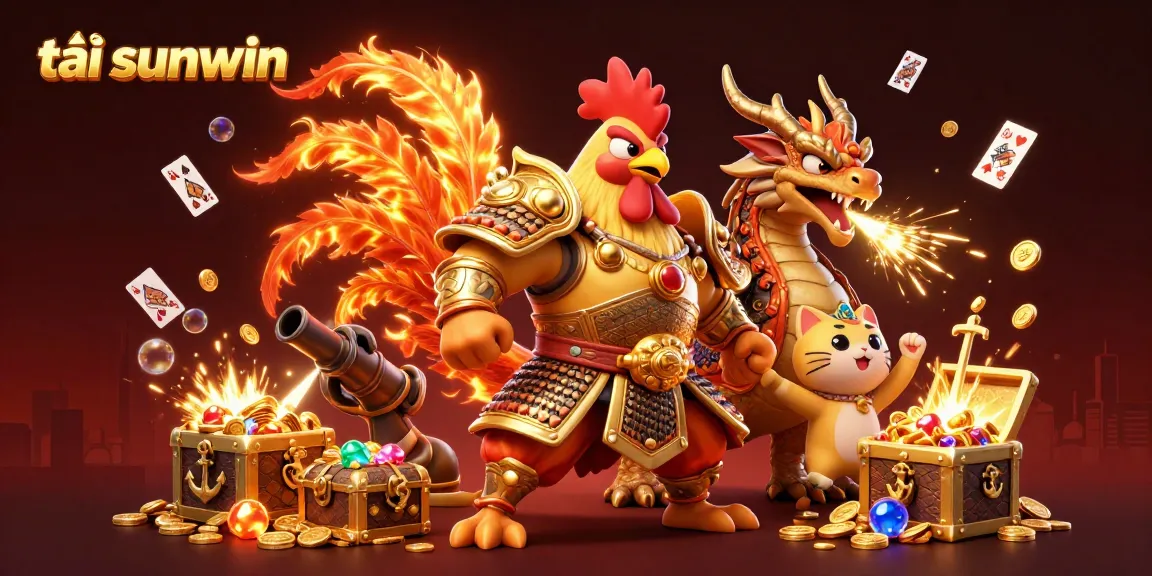 Engage in thrilling gameplay with tải sunwin, featuring a fierce rooster warrior and dragon in an exciting casino scene.