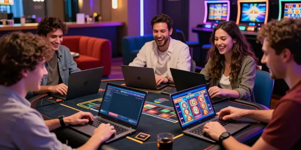 Engaged gamers at C168 digital platform enjoying thrilling online gambling.
