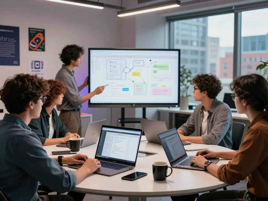 Engineer collaborating on the TA88 software in a modern tech workspace