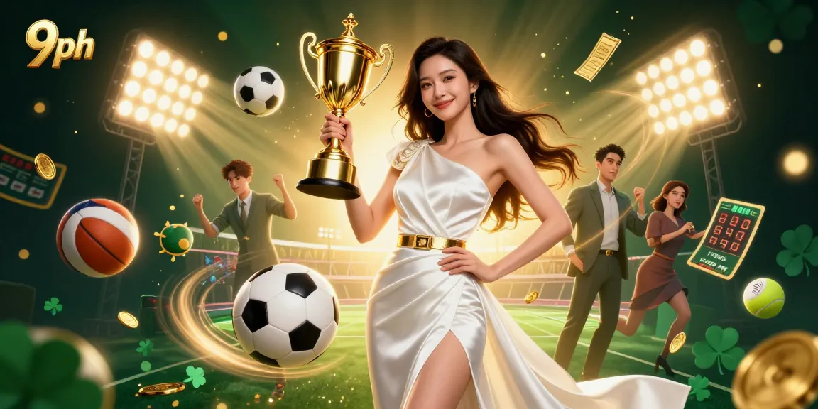 Win big at 9ph with a stunning Asian woman celebrating victory in a vibrant casino setting.