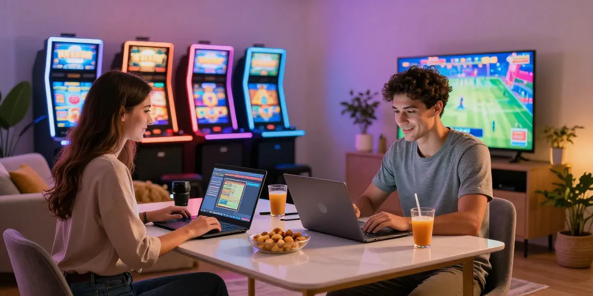 Couple enjoying gaming sessions at credit card casinos with vibrant virtual content and inviting atmosphere.