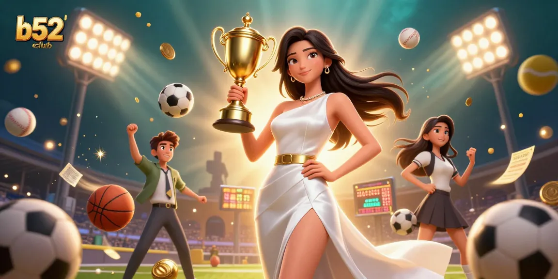 Win big at b52club with thrilling sports betting elements set in a vibrant 3D illustration.