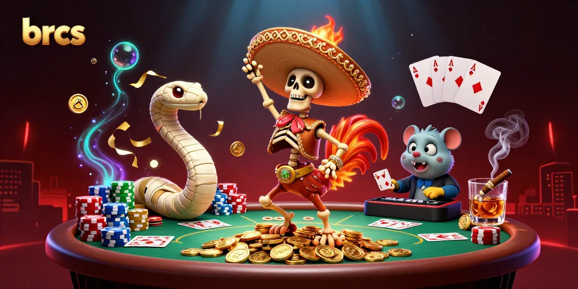 Engage with brcs at the vibrant casino scene featuring skeletons, poker elements, and exhilarating energy.