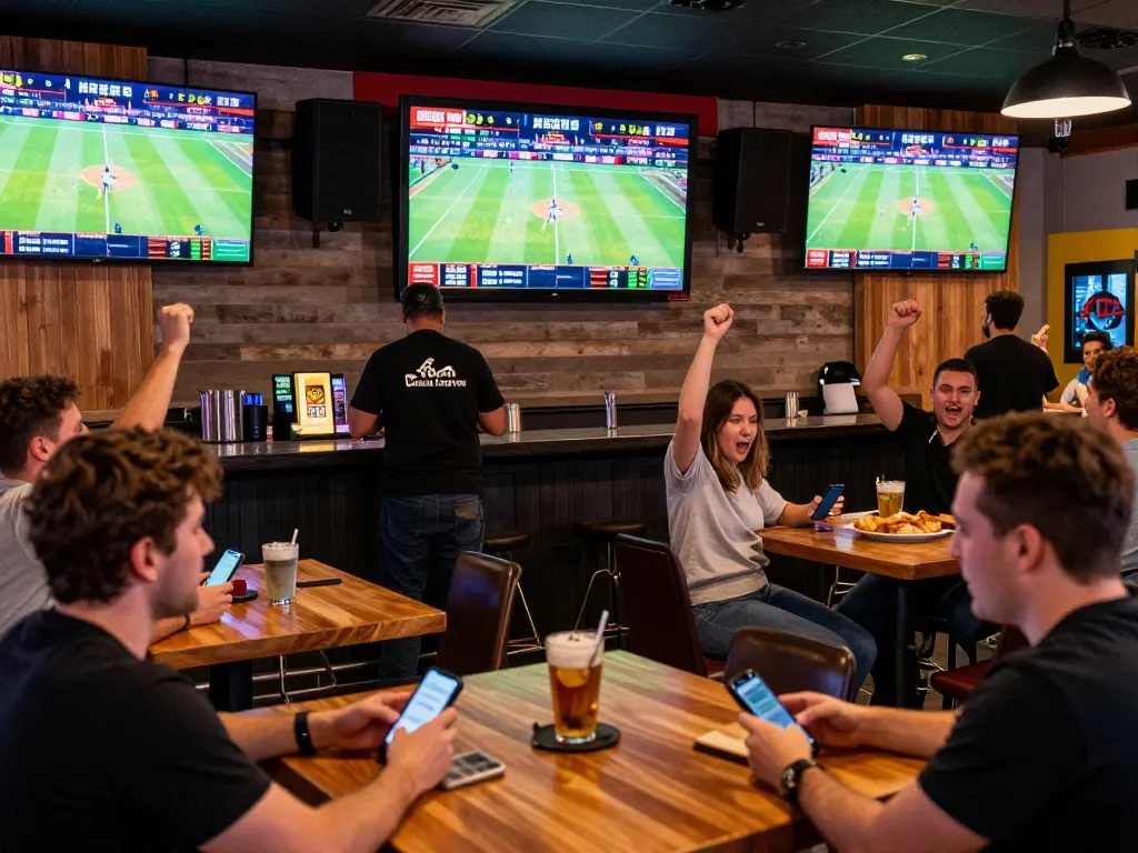 Tỷ lệ kèo nhà cái hôm nay displayed on screens in a lively sports betting environment.
