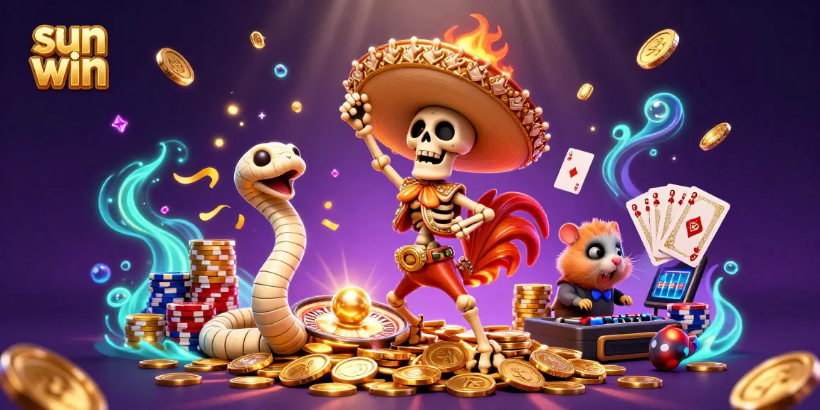 Experience sun win with a dynamic victory dance scene featuring a mariachi rooster, mummy snake, and hamster DJ!