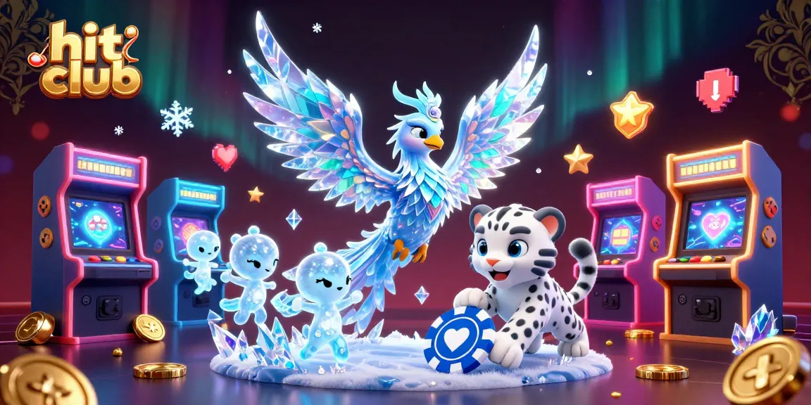 Engage in exciting gameplay at hit club with a captivating 3D illustration of casino characters and game elements.