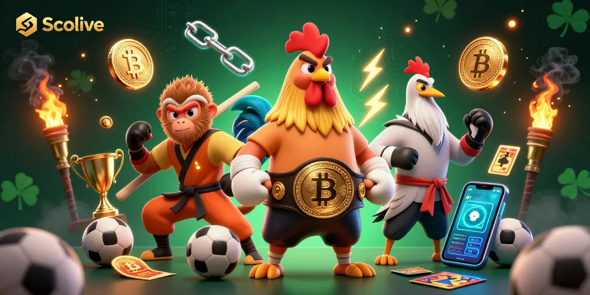 Socolive sports betting scene showcasing Muay Thai rooster and Shaolin monkey, betting slips and trophies.