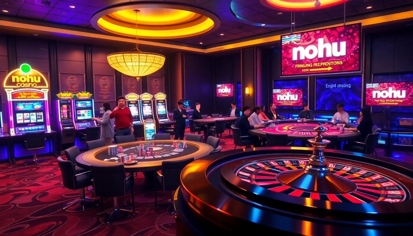 Nohu gaming experience with vibrant casino tables and exciting slot machines.