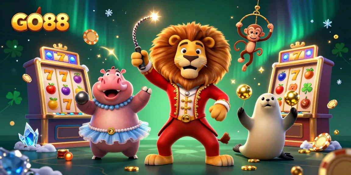 Experience the fun of GO88 with colorful characters and jackpot illustrations in a vibrant casino scene.