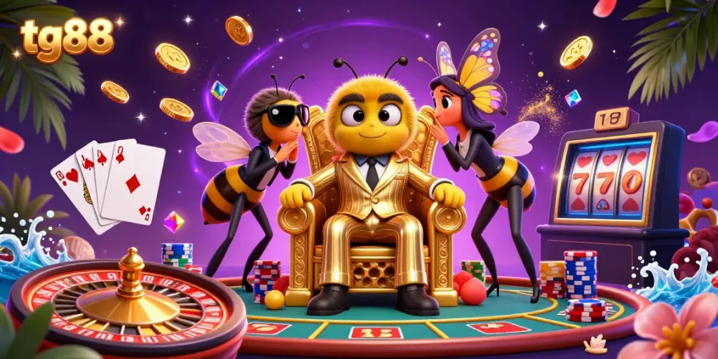 Experience thrilling gameplay with tg88, featuring a dynamic casino scene full of colorful characters and vibrant action.