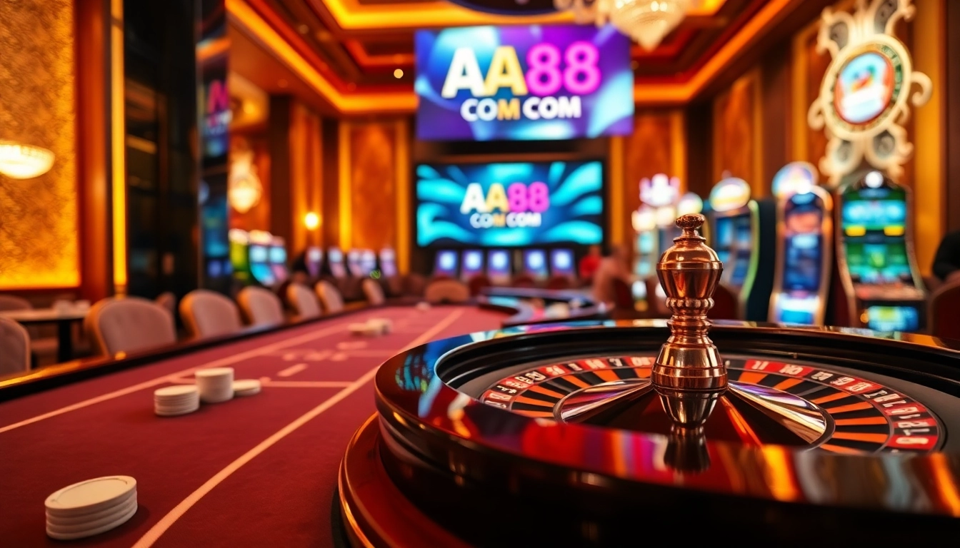 Experience thrilling gaming at AA88 COM's stylish poker table and sophisticated casino ambiance.
