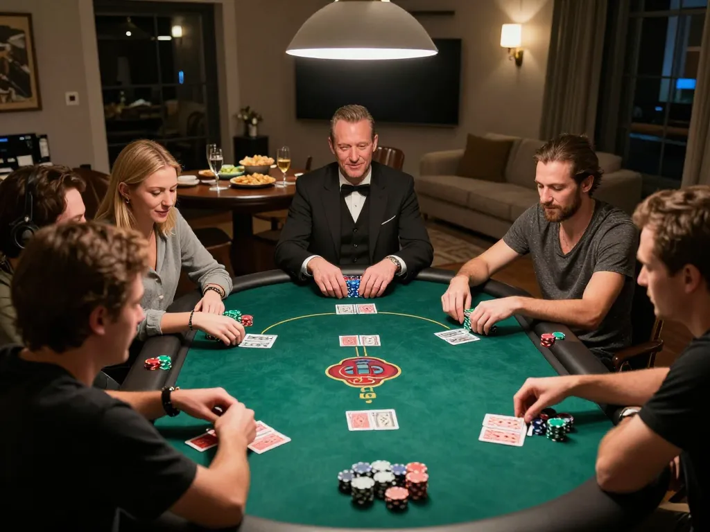 Players engaging in a high-stakes poker game at a private table, highlighting the HO88 poker experience.