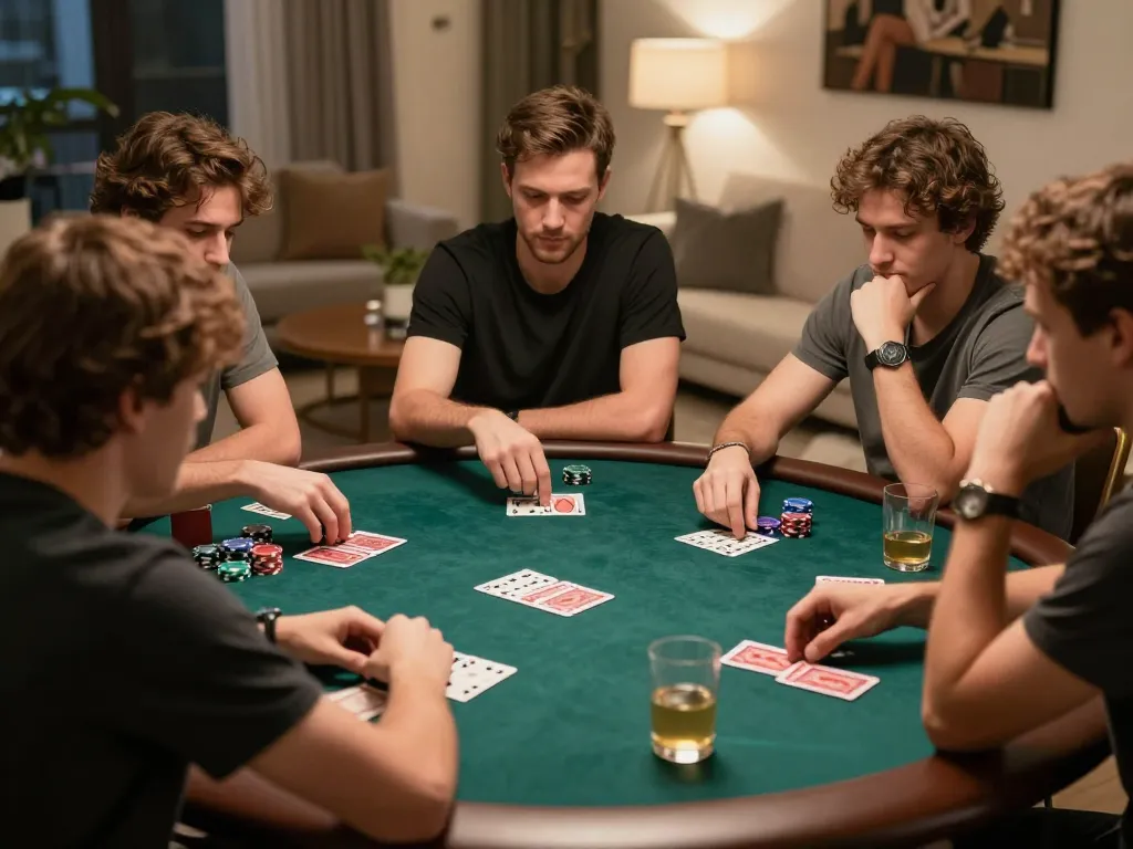 79king poker players engaged in intense strategy at home game night.