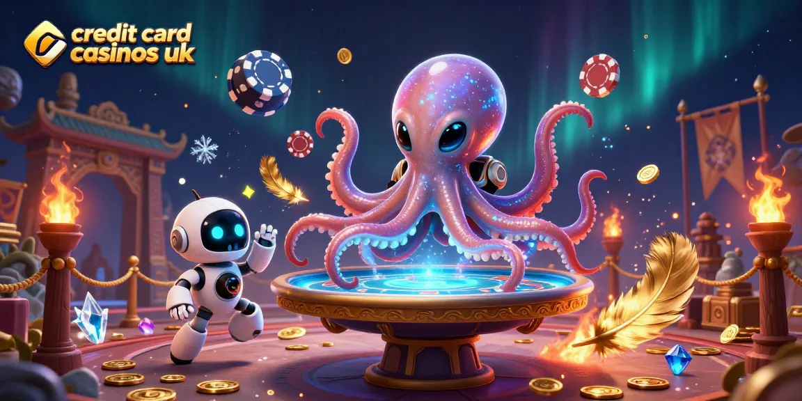 Engage with dynamic action at credit card casinos uk featuring alien octopus and poker-themed elements.