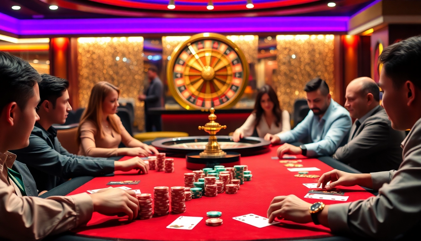 Experience the excitement at vu88 com with an engaging poker game scene featuring vibrant casino elements.