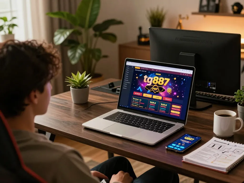Engaged user enjoying tg887 online casino, displaying strategy notes and casino interface.