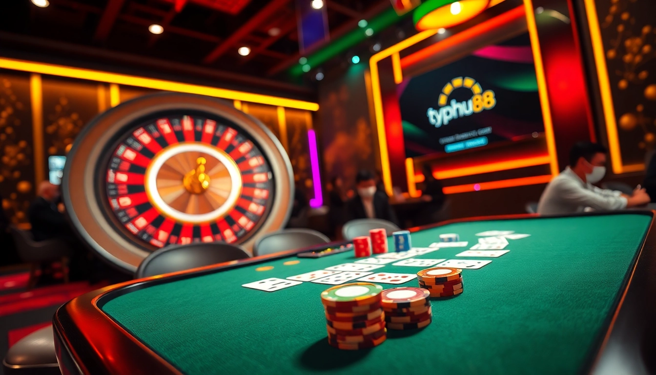 Experience the thrill of gambling at typhu88 with an exciting poker table and roulette.