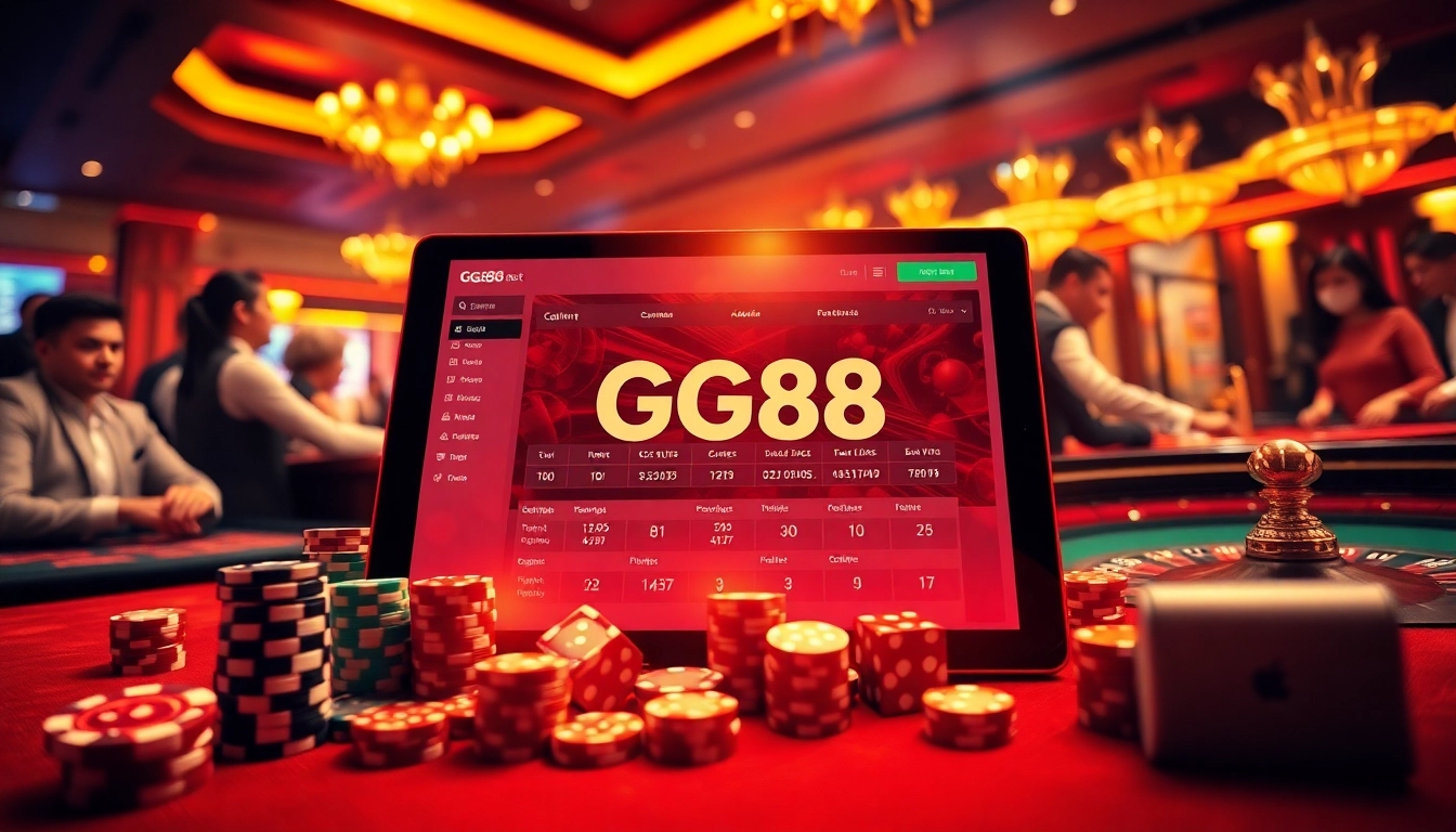 Experience the excitement of GG88 bet with a vibrant casino scene highlighting professional gambling elements.