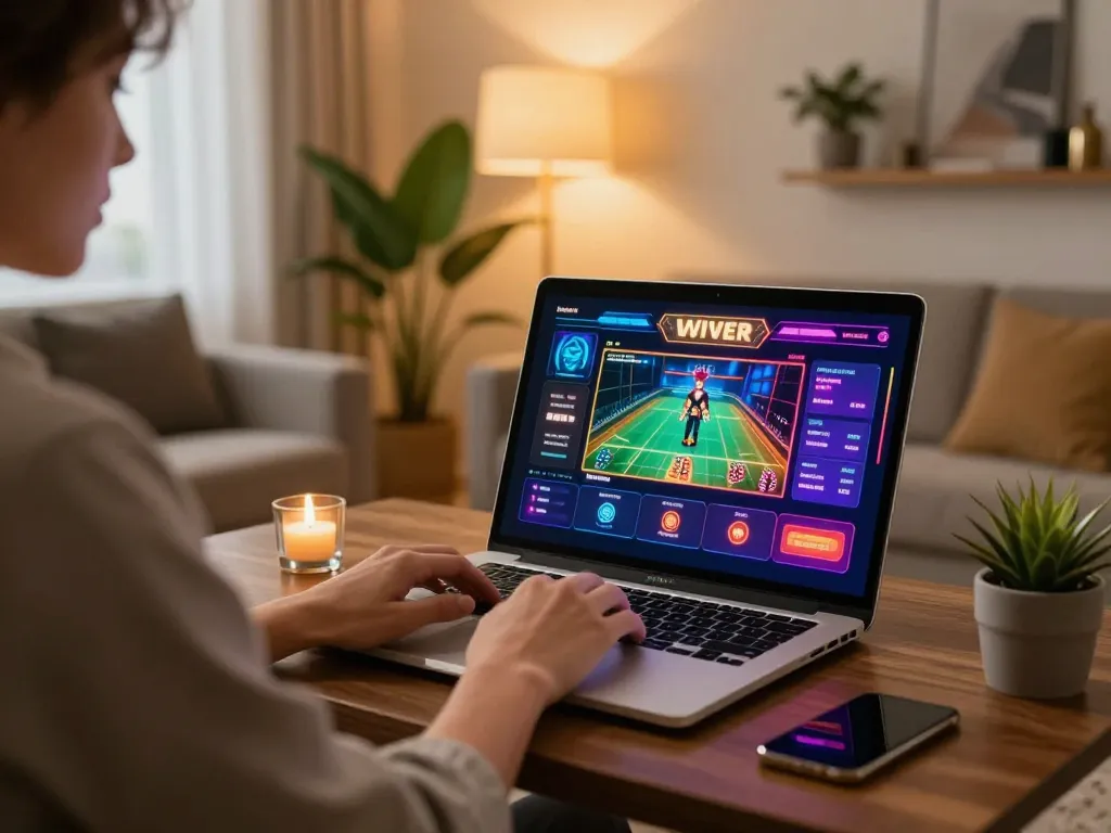 Enjoying online gaming at TR88 with a laptop in a cozy setting, showcasing modern casino experience.