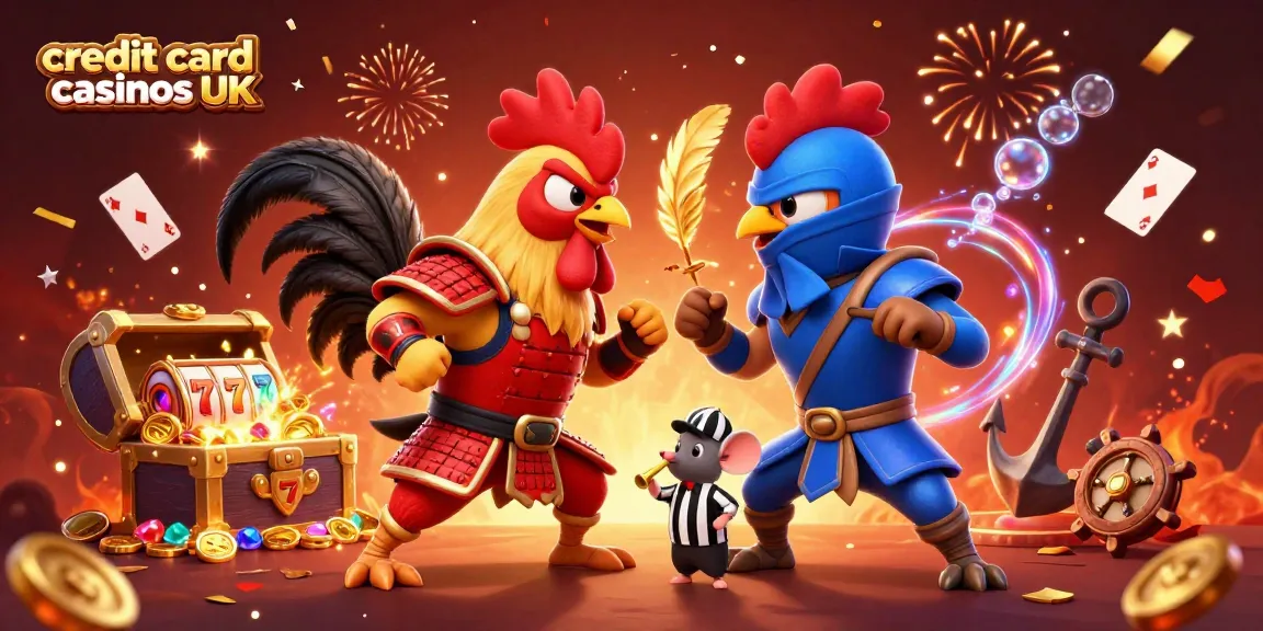 Engage in the excitement of credit card casinos UK with dynamic 3D roosters and a festive gambling atmosphere.