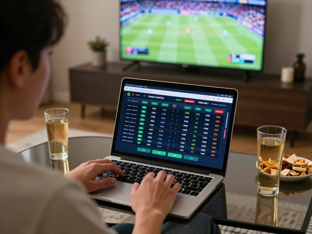 Engaging in sports betting on a sleek laptop representing 789win's interactive platform.