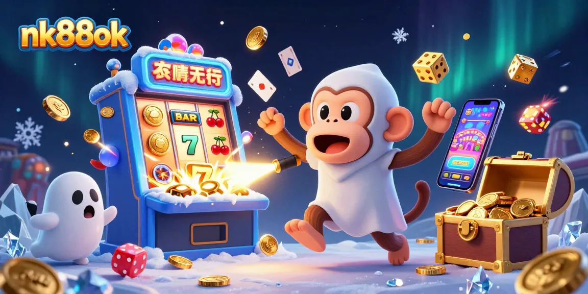 Join the excitement at nk88ok as a poltergeist monkey juggles coins in a vibrant casino.