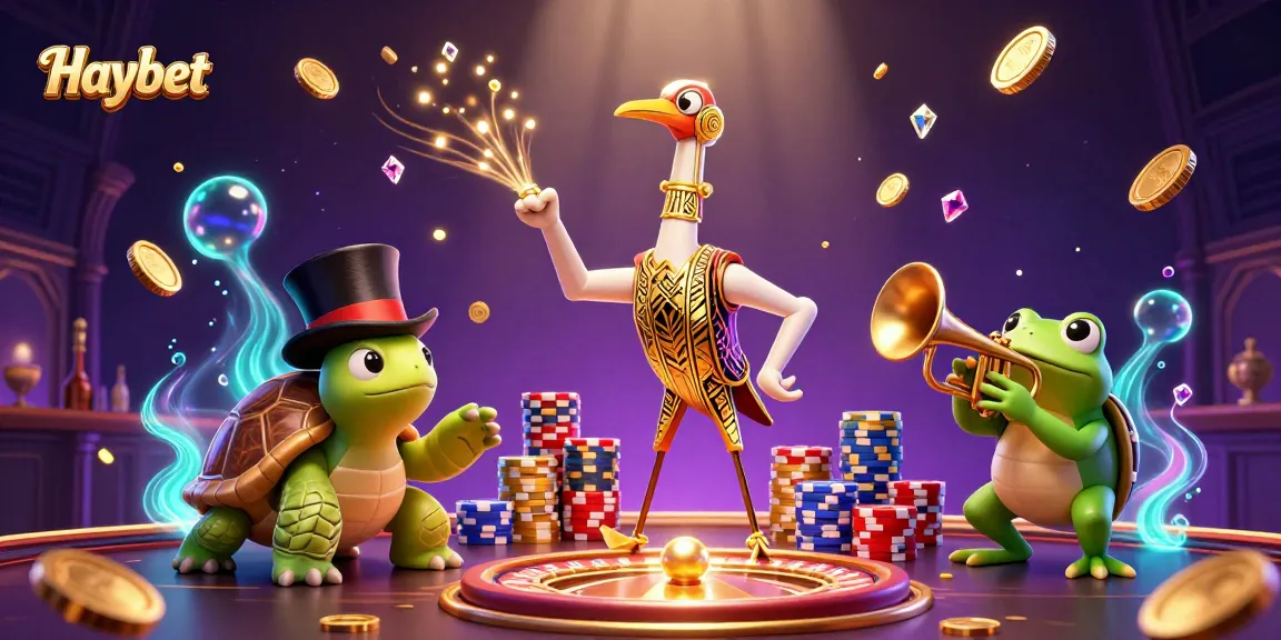 Experience ultimate gaming thrills with Haybet's lively gambling scene featuring vibrant characters and casino elements.