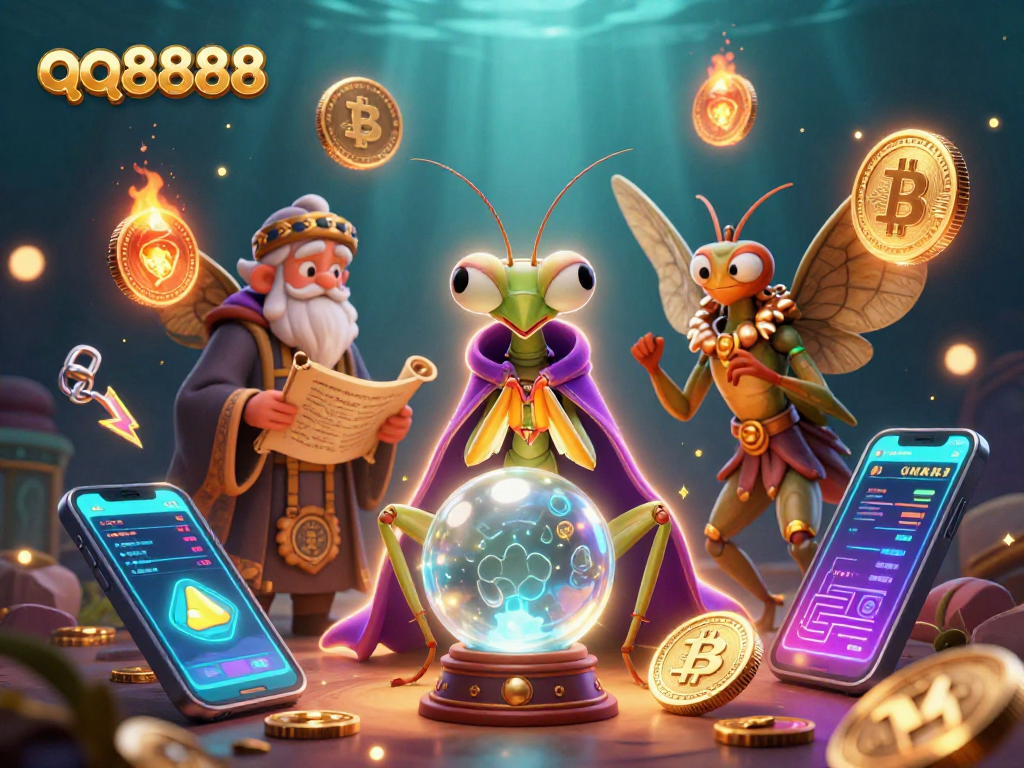 Engage with the qq8888 platform, featuring magical characters in a vibrant casino-themed illustration.