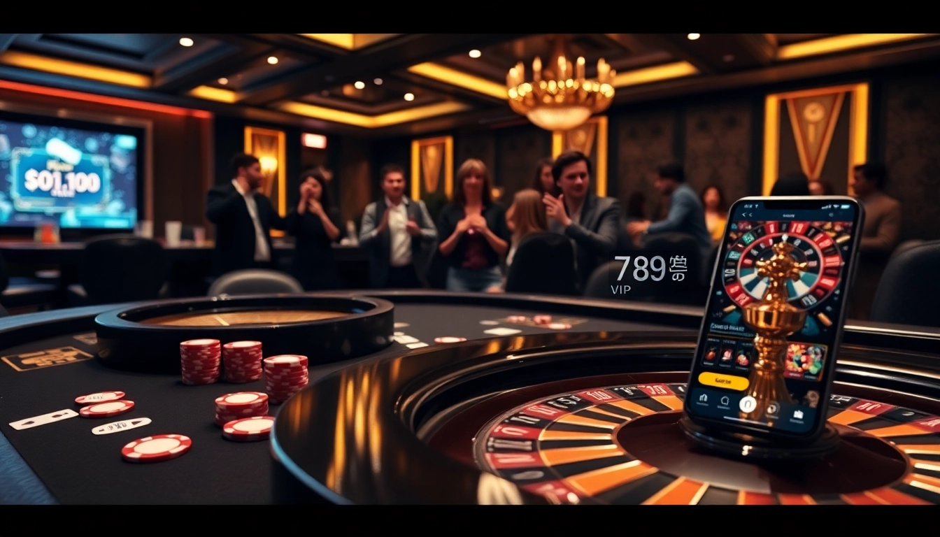 Experience the thrill of 789win vip with players celebrating wins at an upscale casino table.