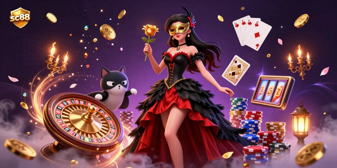 Experience exciting gameplay at sc88 with a stunning 3D casino illustration featuring dynamic casino elements and characters.