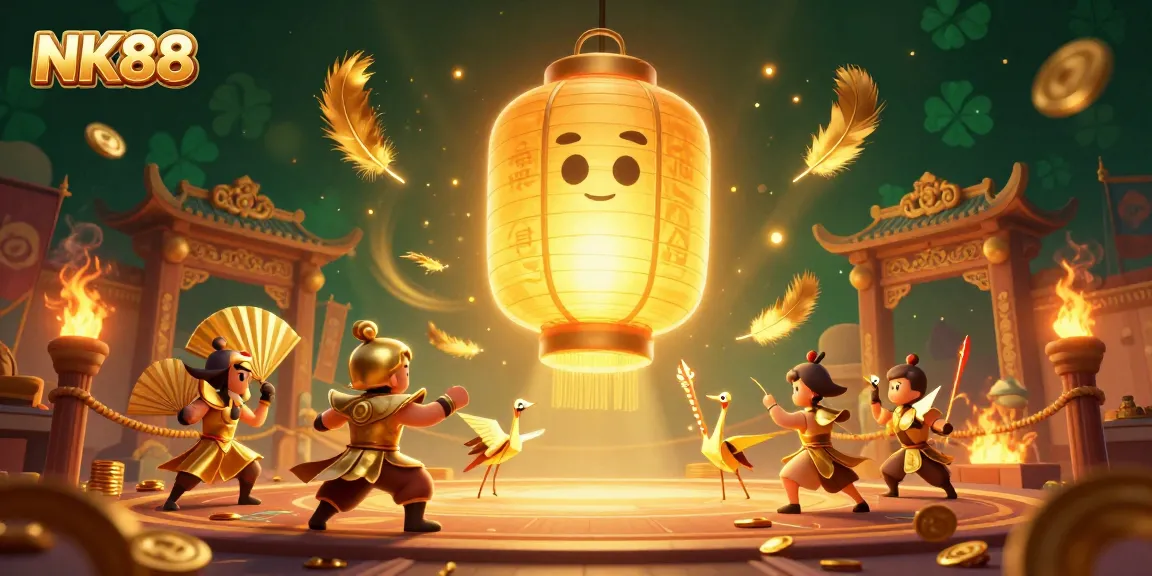 NK88 enhances your gaming with vibrant spirits and warriors at an enchanting casino scene.