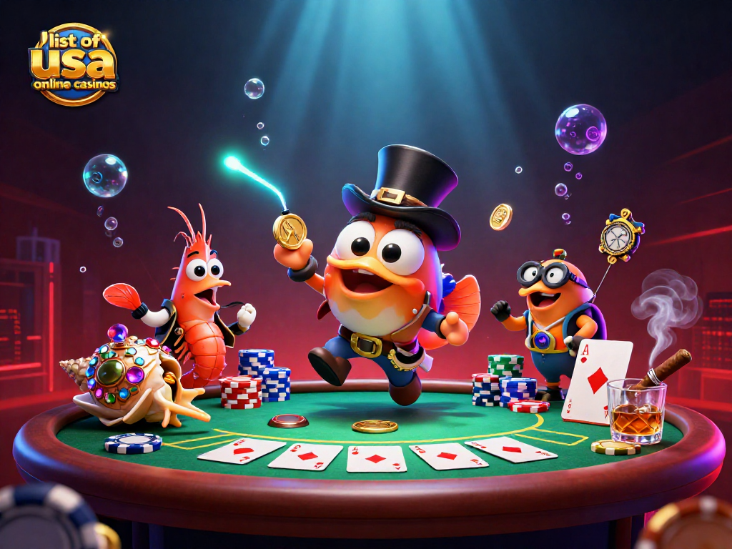 Engaging look at the list of USA online casinos showcasing a 3D scene with dynamic casino elements.