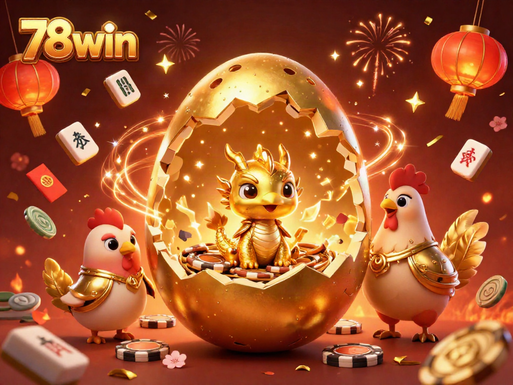 Engage with thrilling action at 78win's casino with golden dragon treasures and poker chips.