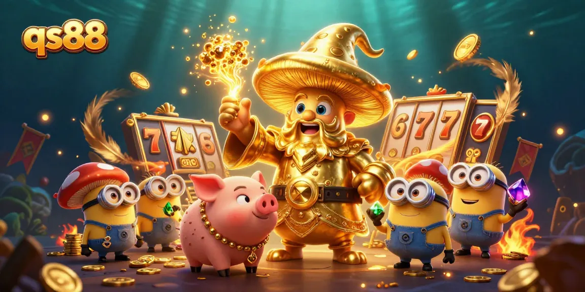 Experience thrilling slot adventures at qs88 with a magical golden wizard conjuring treasures.