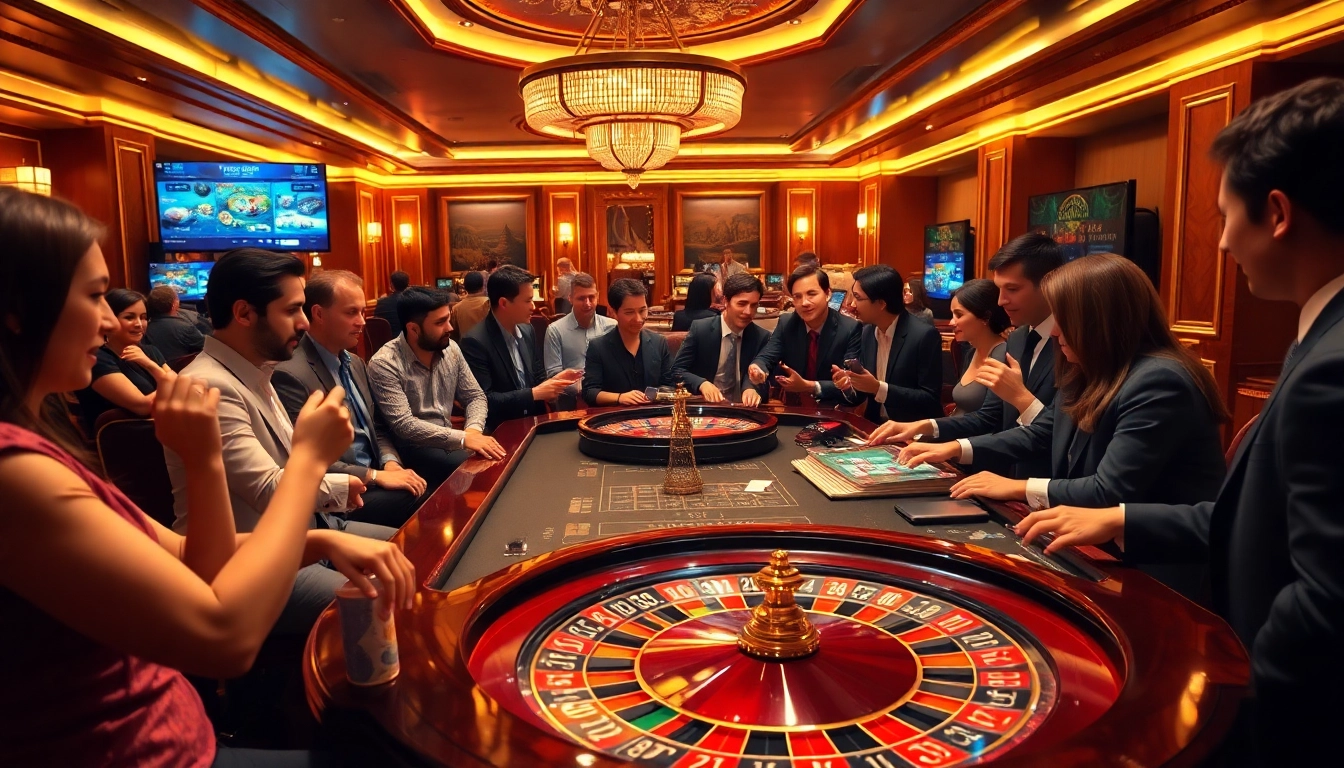 Engaging gamblers at nhà cái 88AA's luxurious casino table with vibrant lighting and action.