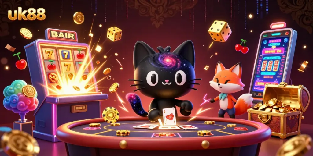 Join the excitement at uk88 casino as the black hole cat enchants players with winning chips!