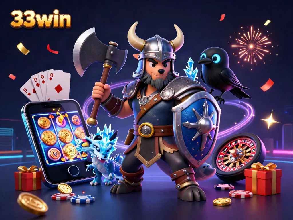 Experience thrilling gameplay at 33win with our vibrant 3D illustration of casino excitement!