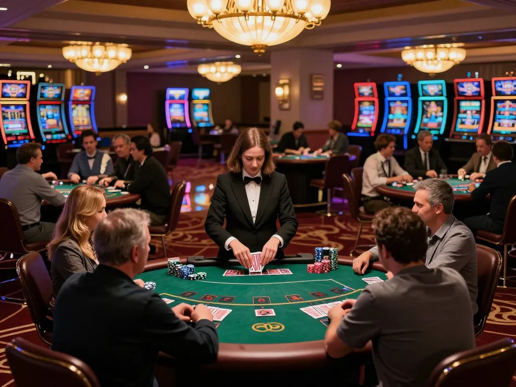 Experience the vibrant atmosphere of KUWIN. COM with players engaging at a blackjack table in a luxurious casino setting.