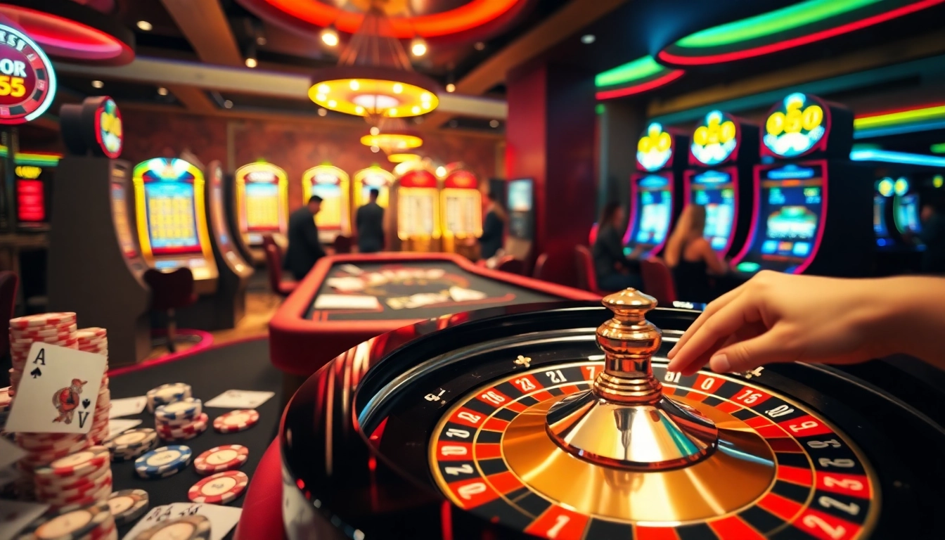 Play at Bl555's exciting casino, with vibrant roulette wheels and engaging table games.