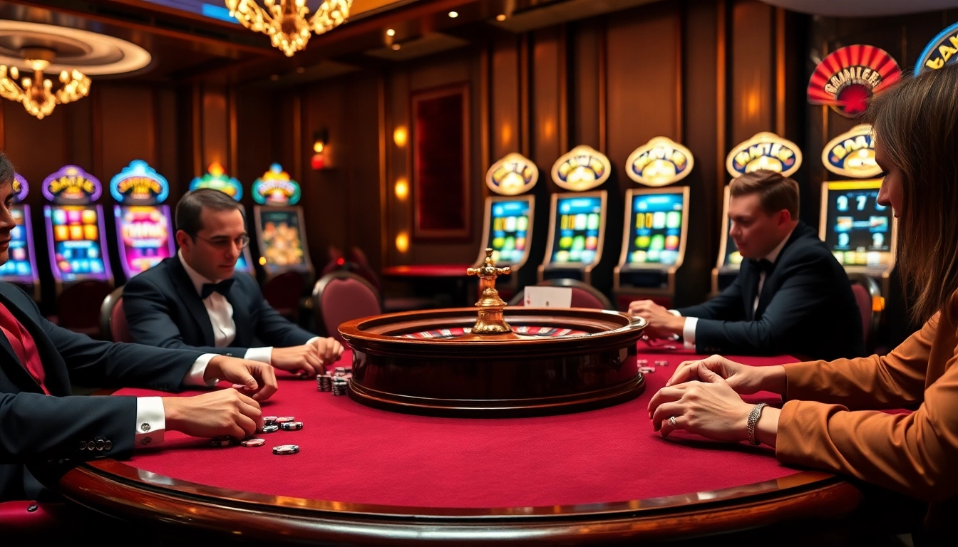 Exciting poker game at https://zk88.club/ with players and luxury casino elements in a vibrant atmosphere.