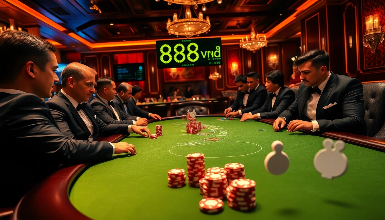Exciting poker game featuring 888vnd display in luxurious casino atmosphere