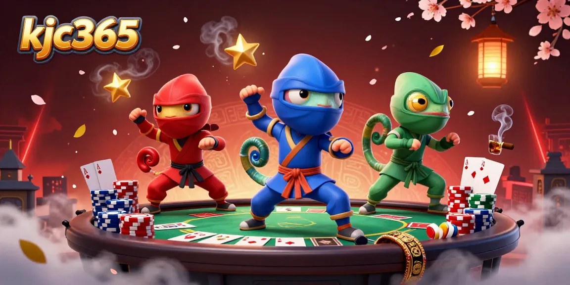 Engage with kjc365 in a captivating scene of ninja chameleons mastering poker actions.