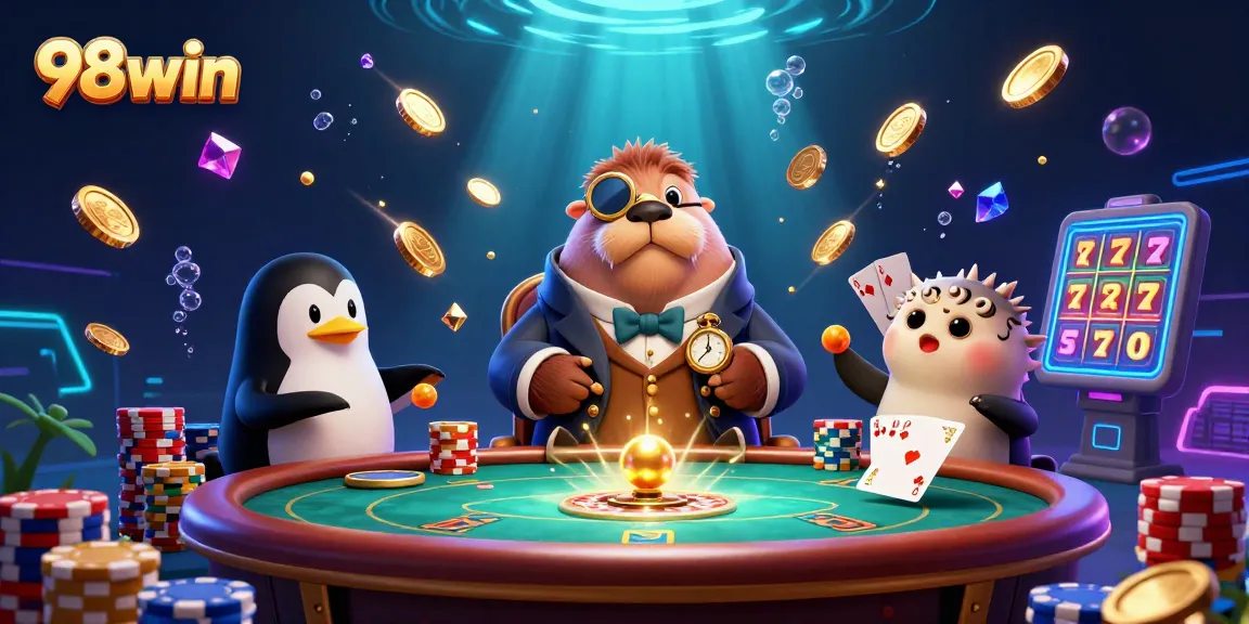 Experience thrilling underwater poker with 98win as whimsical characters play amidst golden coins and sparkling gems.