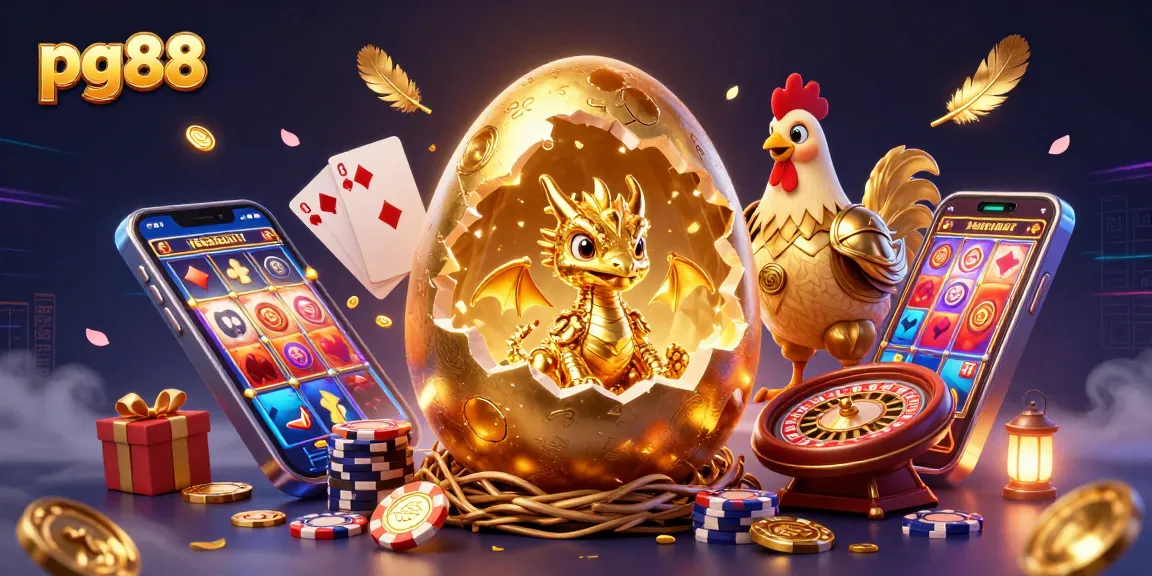 pg88 showcases an exhilarating gaming scene with a golden dragon and vibrant casino elements.