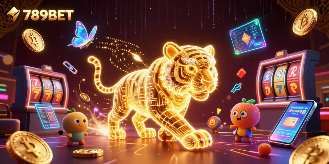 Experience the thrill of 789BET casino with golden tiger and vibrant digital elements.