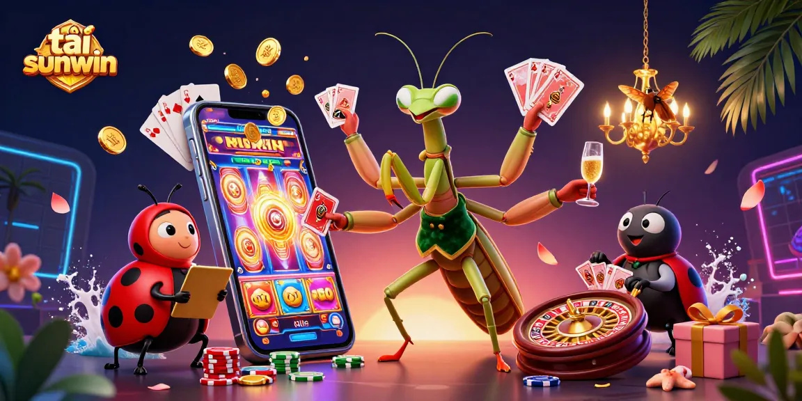 Experience the excitement of tải sunwin with our dynamic casino illustration featuring vibrant characters and games.